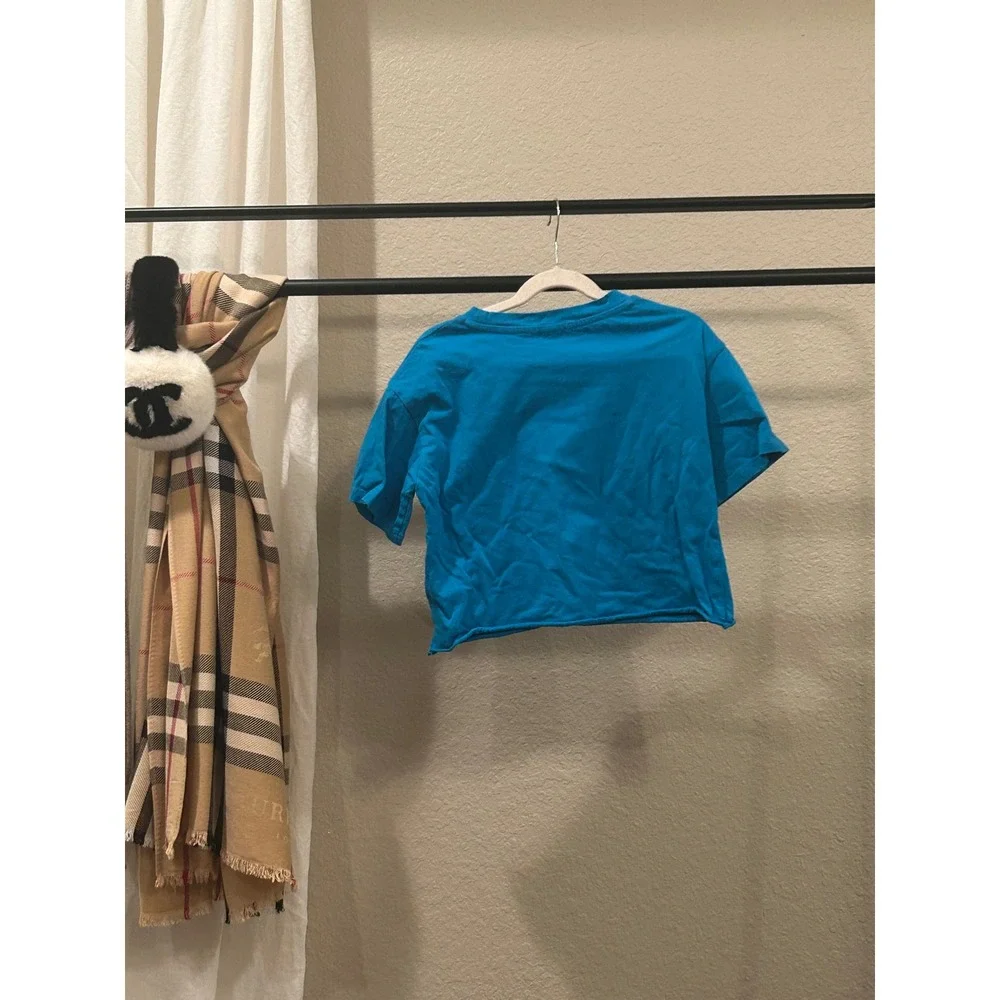 gb Girls Blue Cropped Short Sleeve Crew Neck T-Shirt Size M 8-10